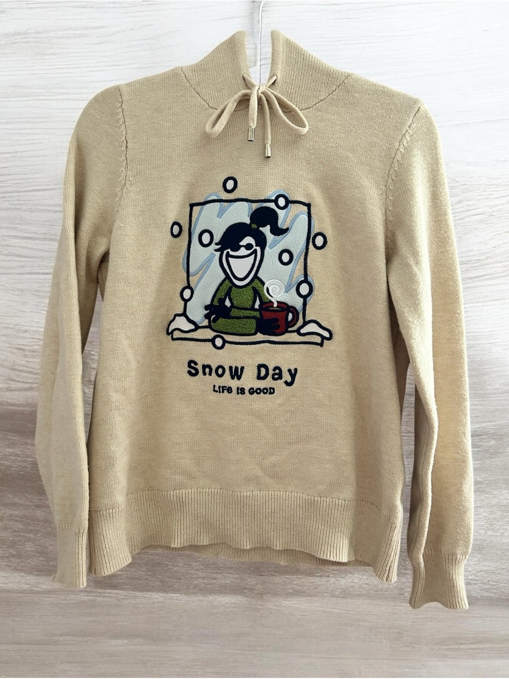 Life Is Good Cream Knit Hoodie with Drawstring